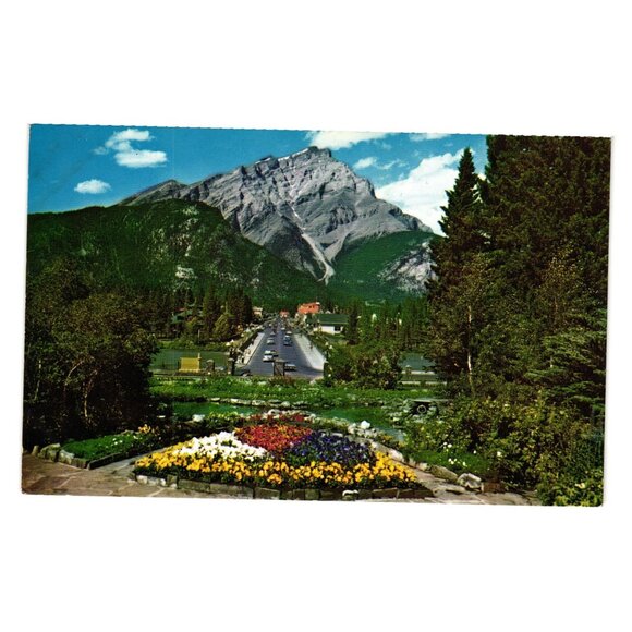 Vintage Canadian Rockies Postcard Cascade Mountain Banff National Park Flowers - Picture 1 of 2